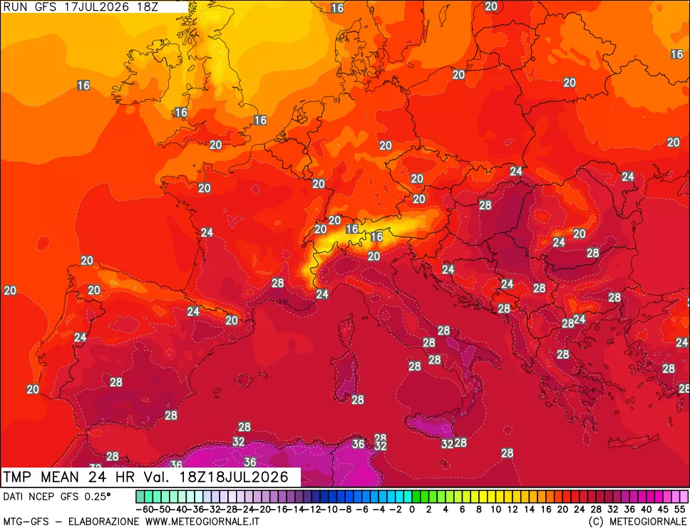 mappa Temperatura media 24 ore