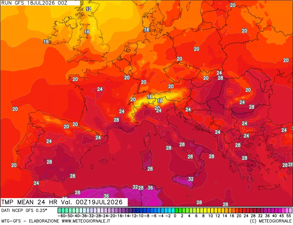 mappa Temperatura media 24 ore