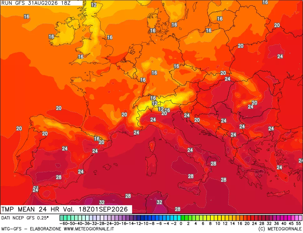 mappa Temperatura media 24 ore
