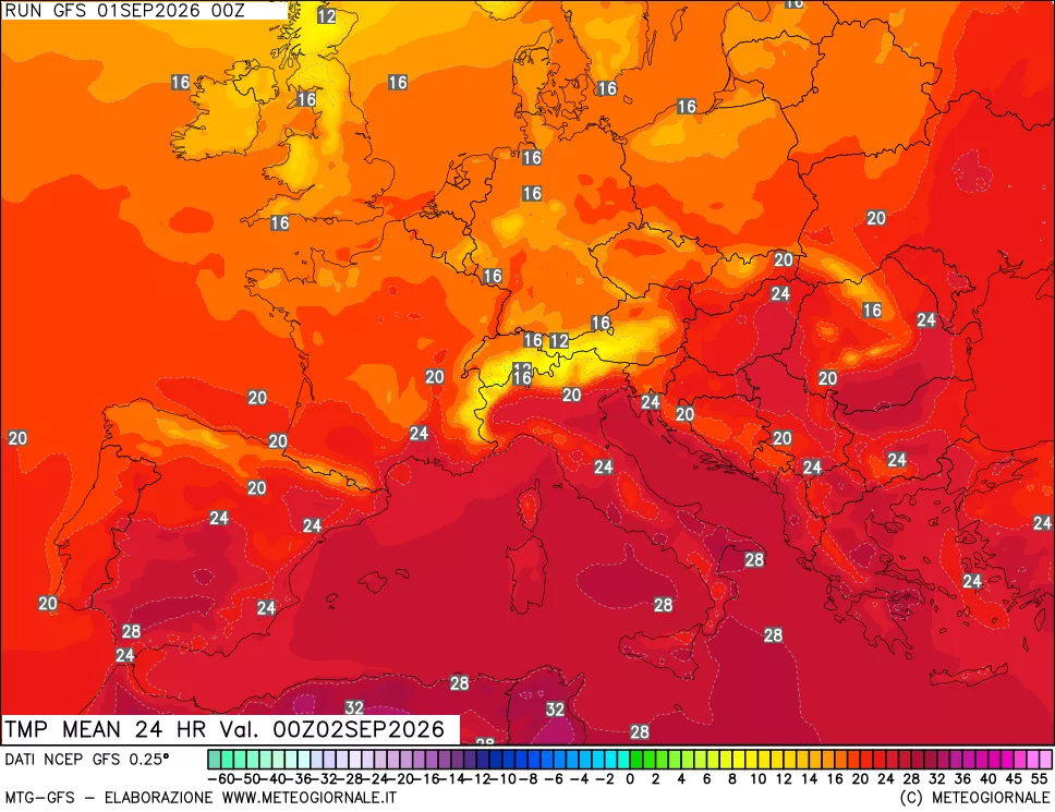mappa Temperatura media 24 ore