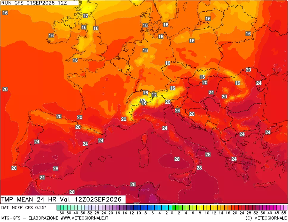 mappa Temperatura media 24 ore