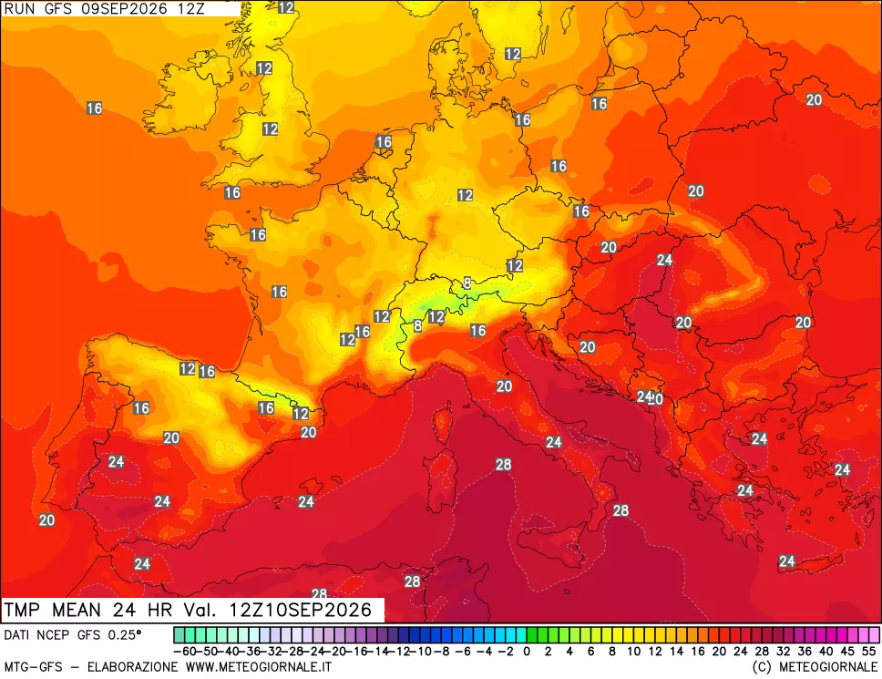 mappa Temperatura media 24 ore