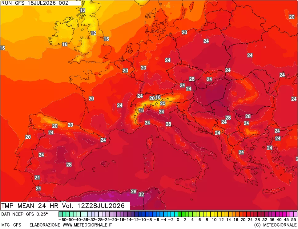 mappa Temperatura media 24 ore