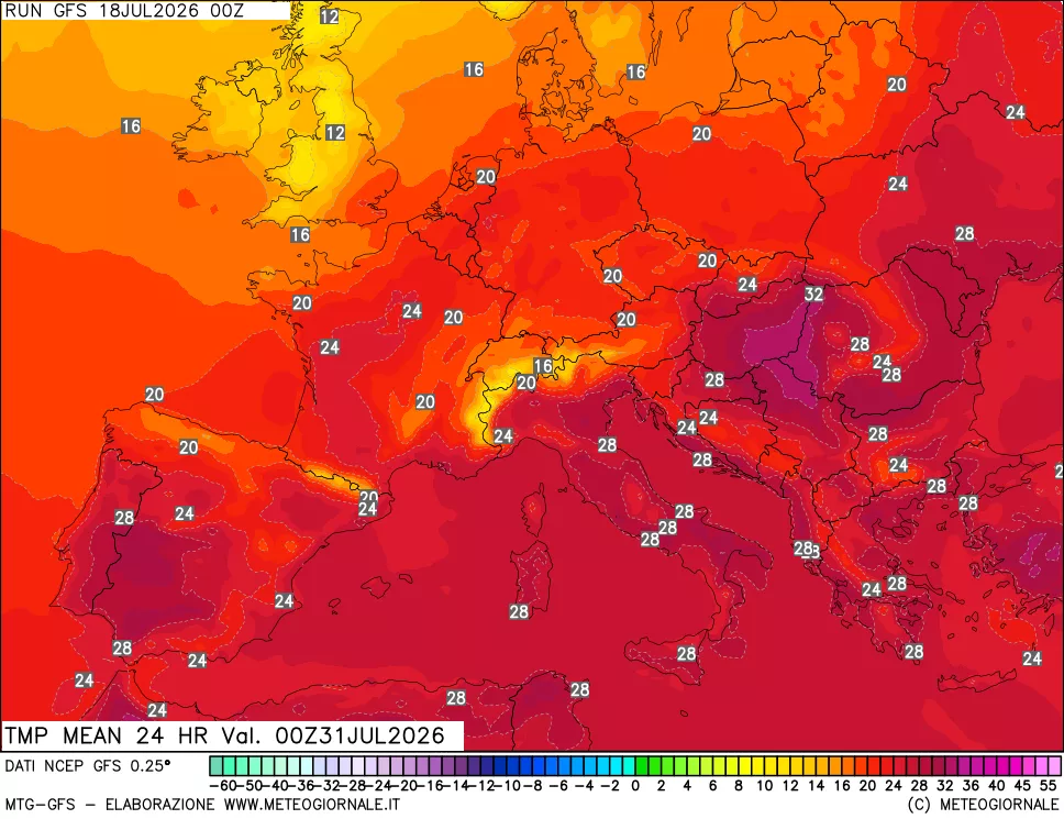 mappa Temperatura media 24 ore