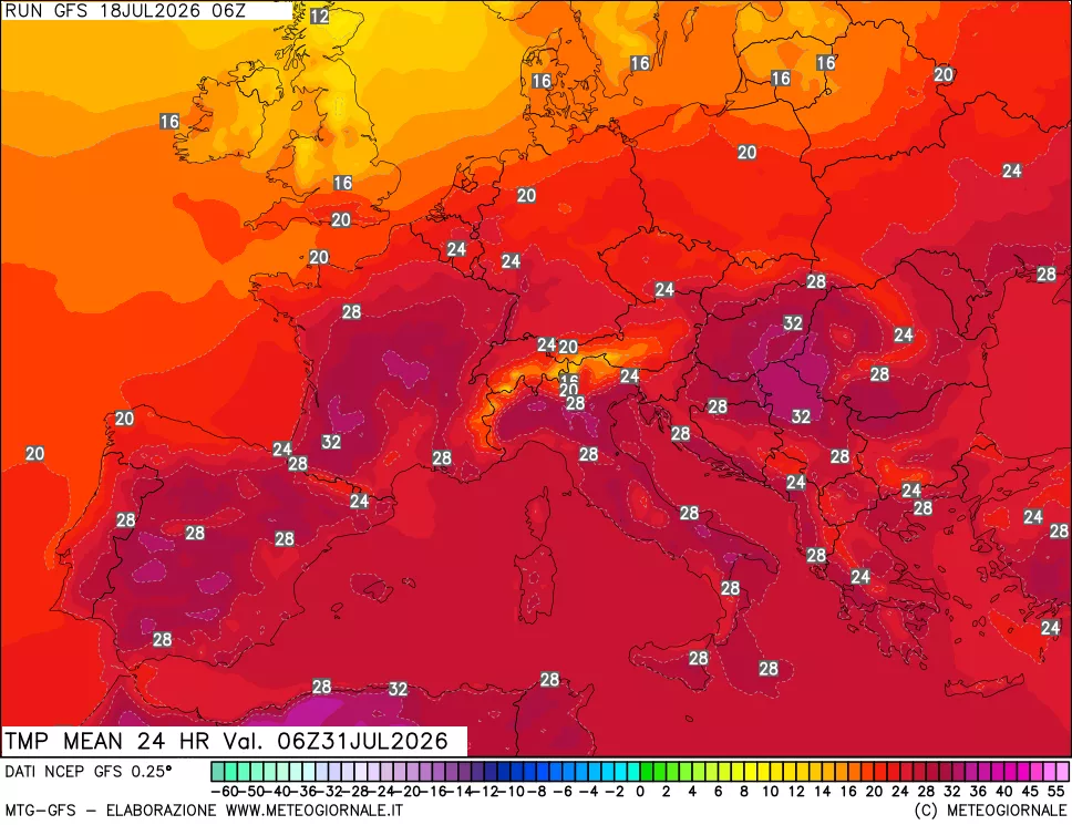 mappa Temperatura media 24 ore