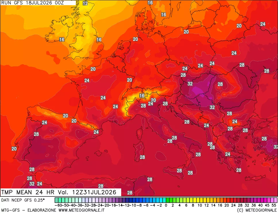 mappa Temperatura media 24 ore