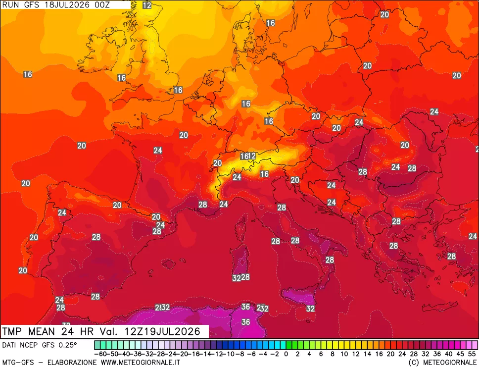 mappa Temperatura media 24 ore