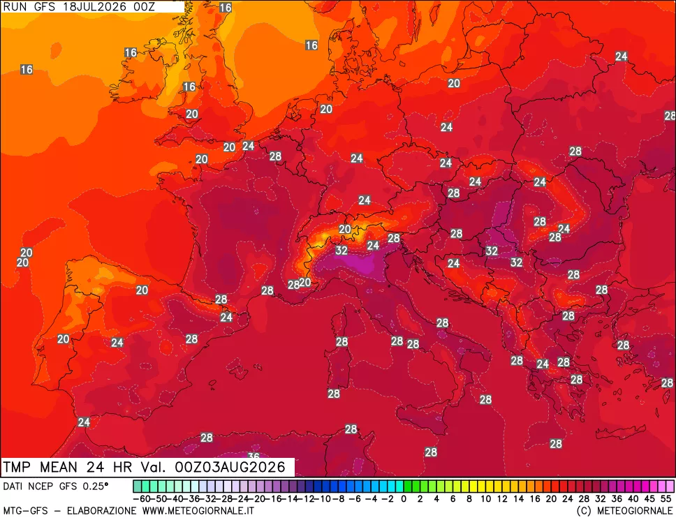 mappa Temperatura media 24 ore
