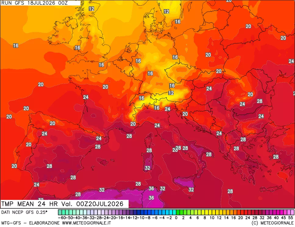 mappa Temperatura media 24 ore