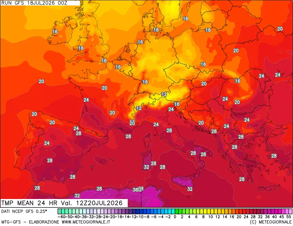 mappa Temperatura media 24 ore