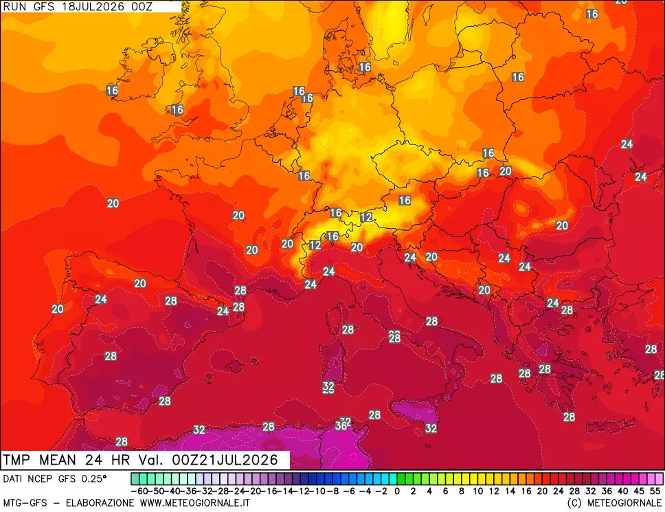 mappa Temperatura media 24 ore