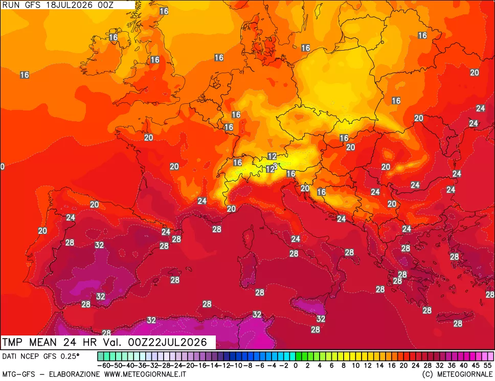 mappa Temperatura media 24 ore