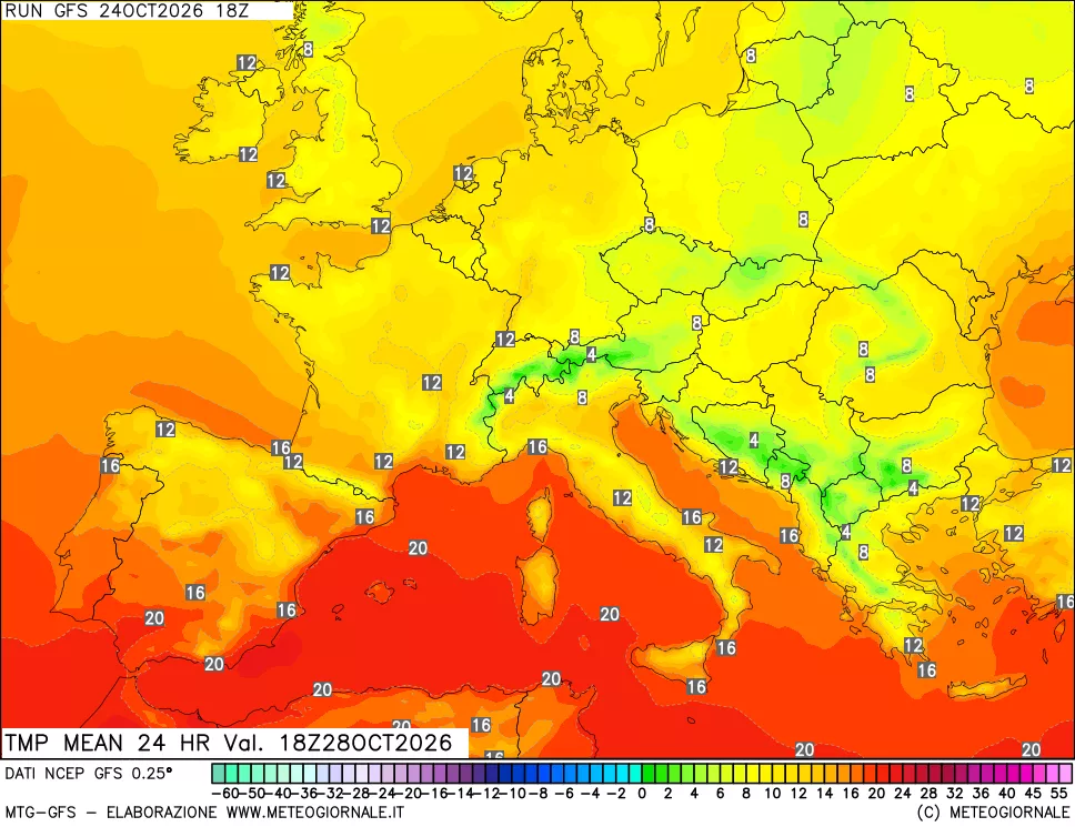 mappa Temperatura media 24 ore