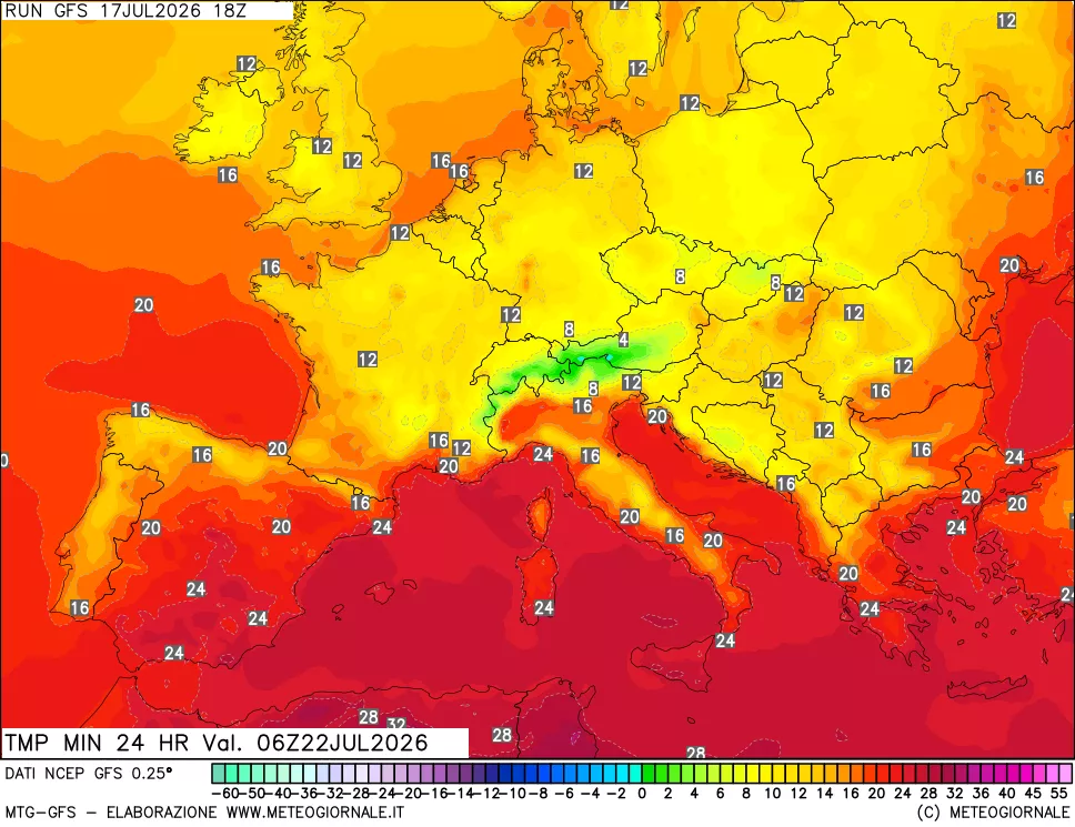 mappa Temperatura minima 24 ore