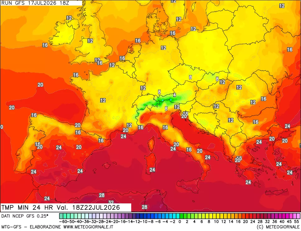 mappa Temperatura minima 24 ore