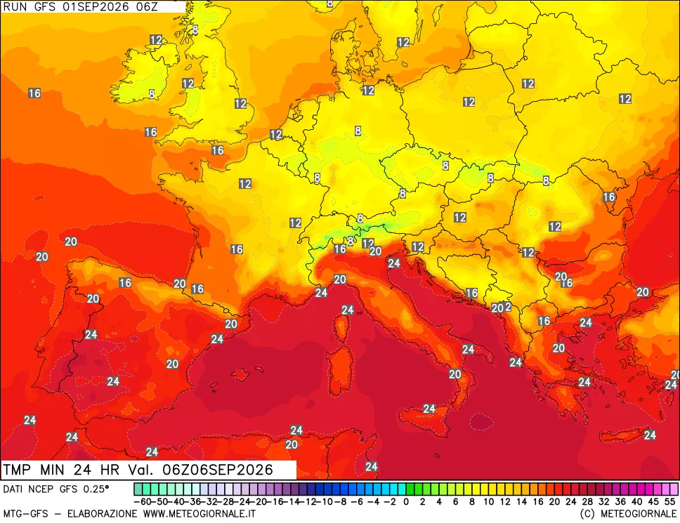 mappa Temperatura minima 24 ore
