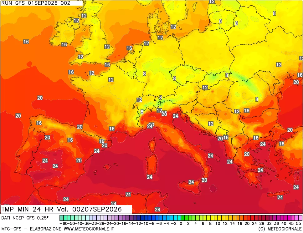 mappa Temperatura minima 24 ore