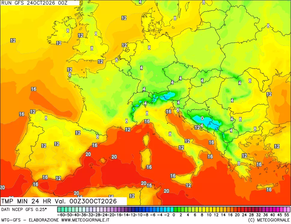 mappa Temperatura minima 24 ore