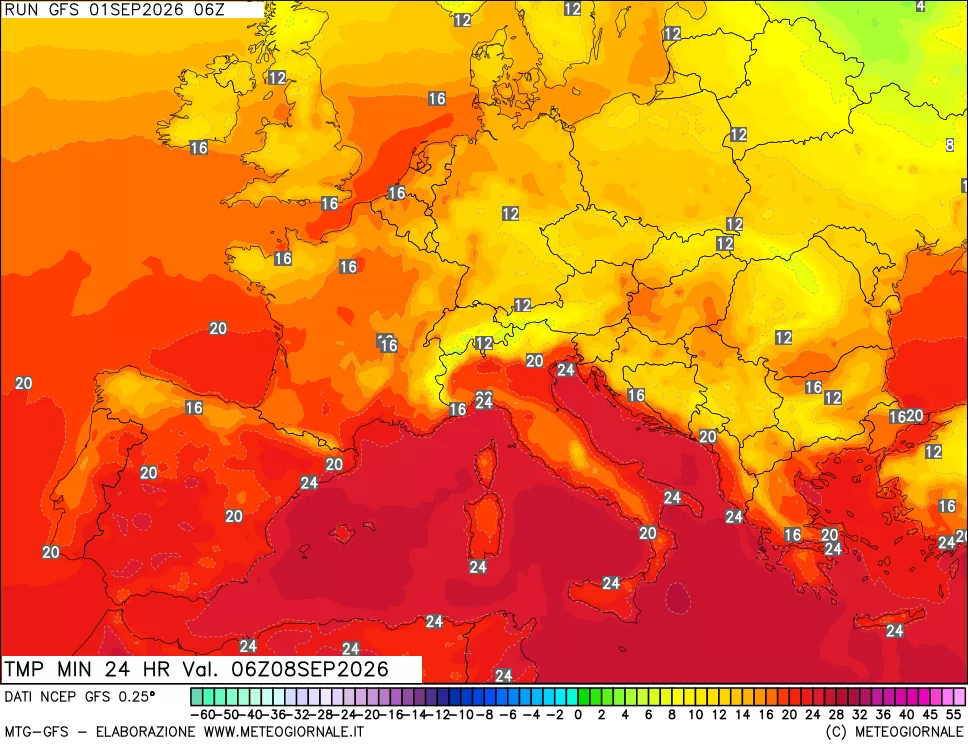 mappa Temperatura minima 24 ore