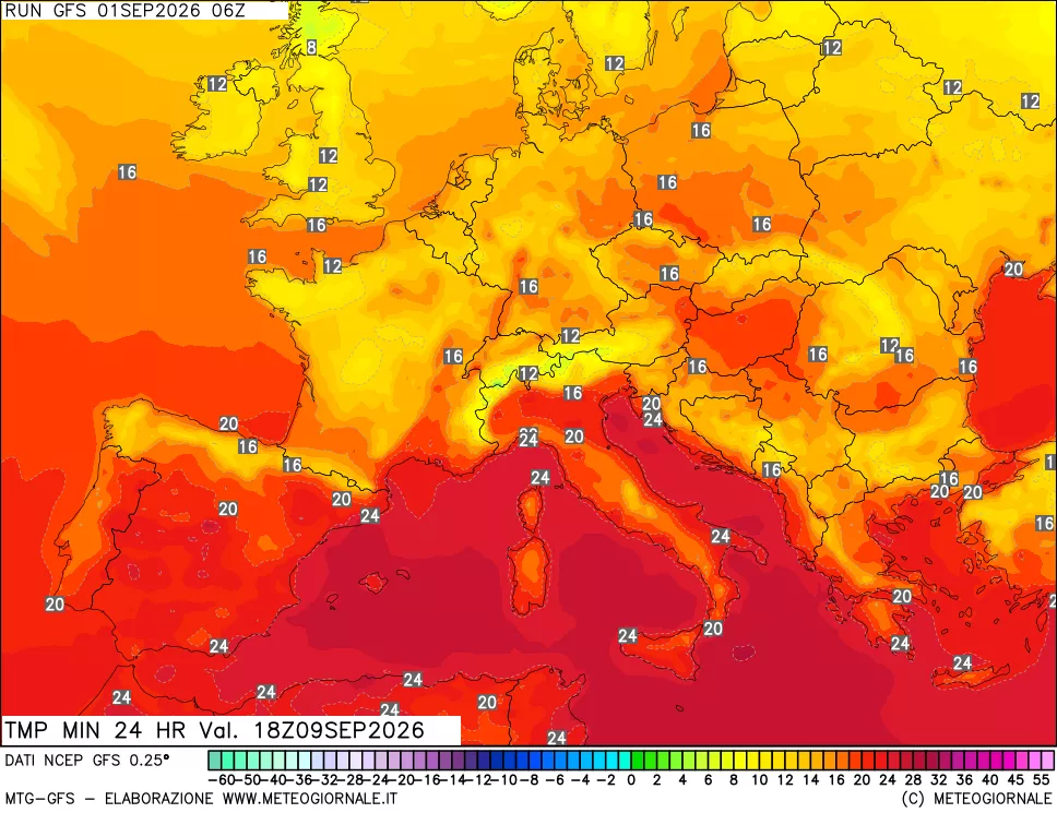 mappa Temperatura minima 24 ore