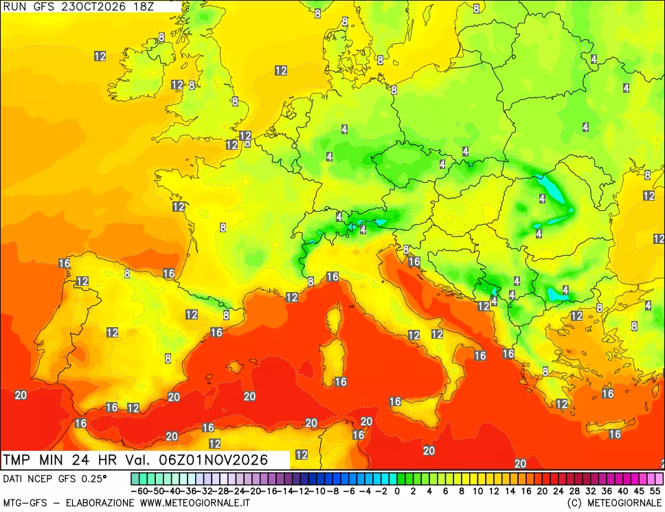mappa Temperatura minima 24 ore