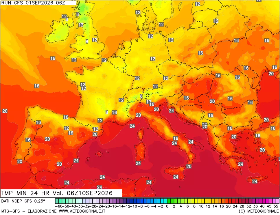 mappa Temperatura minima 24 ore