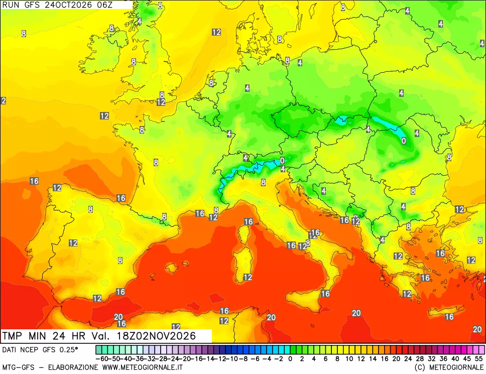 mappa Temperatura minima 24 ore