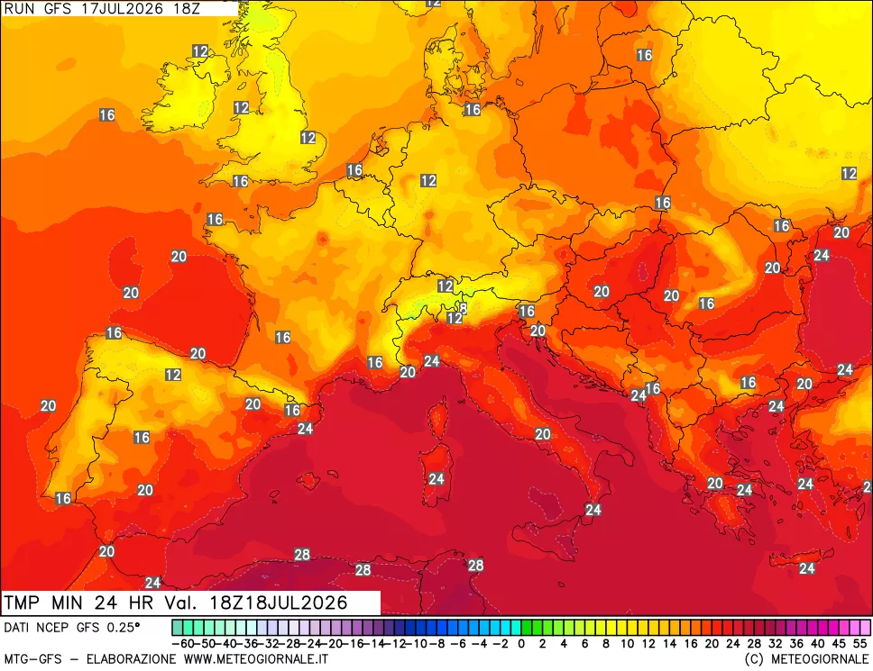 mappa Temperatura minima 24 ore
