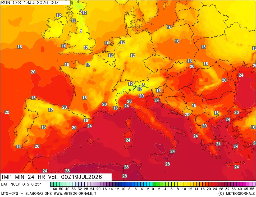 mappa Temperatura minima 24 ore