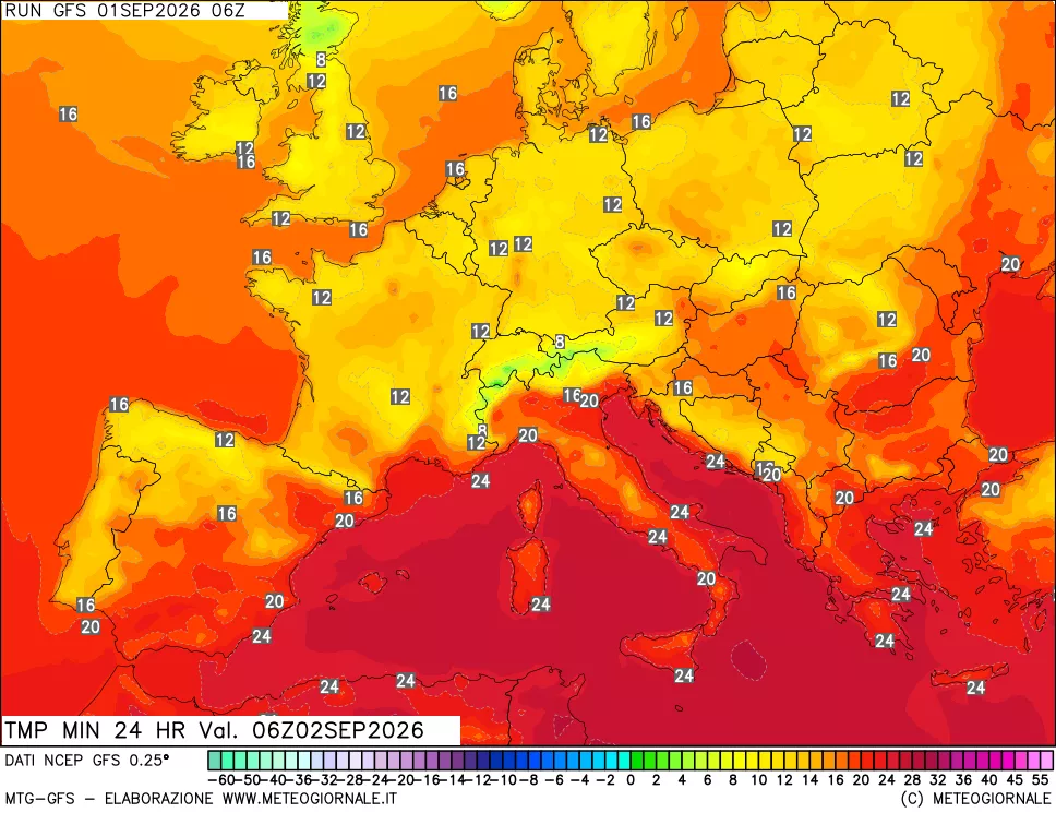 mappa Temperatura minima 24 ore