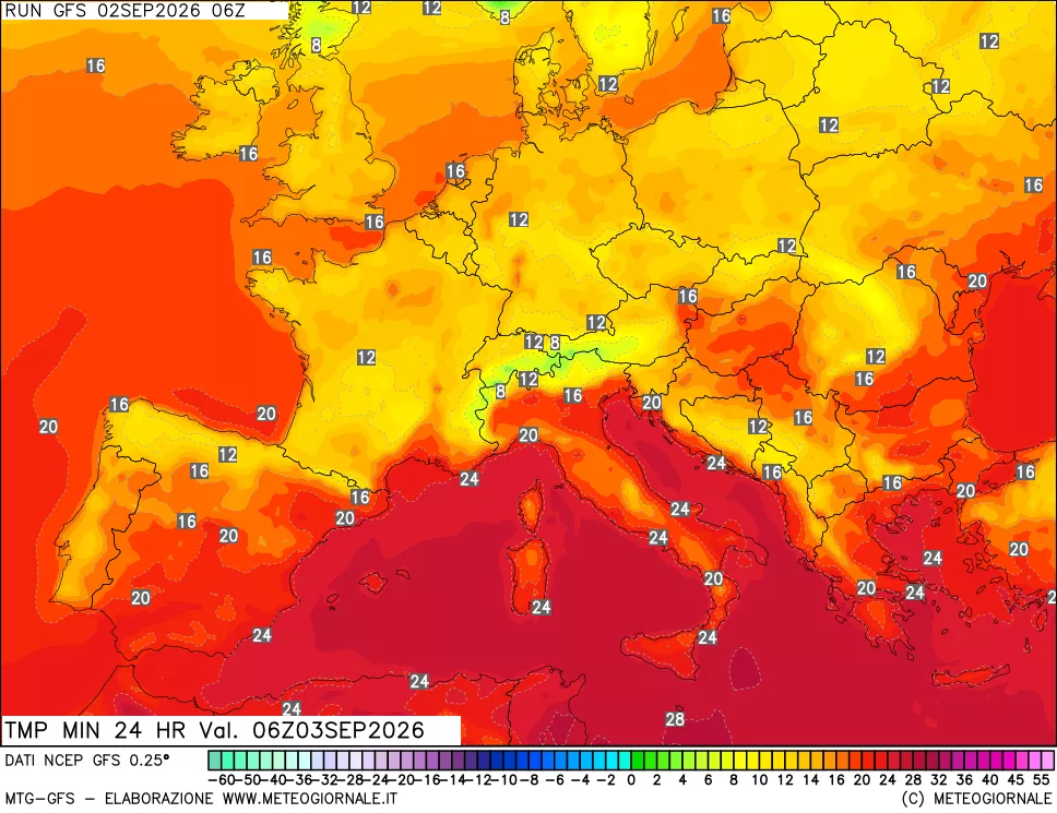 mappa Temperatura minima 24 ore