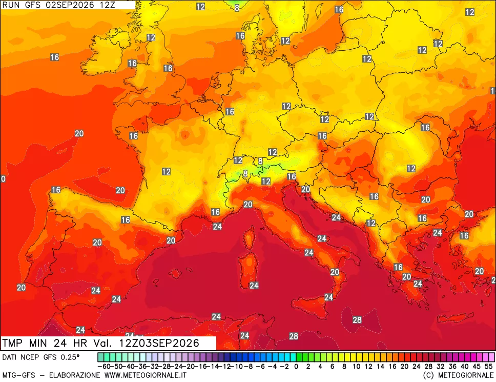 mappa Temperatura minima 24 ore