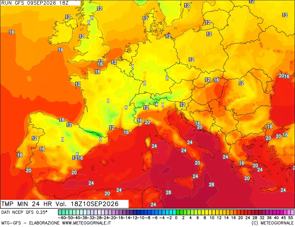 mappa Temperatura minima 24 ore
