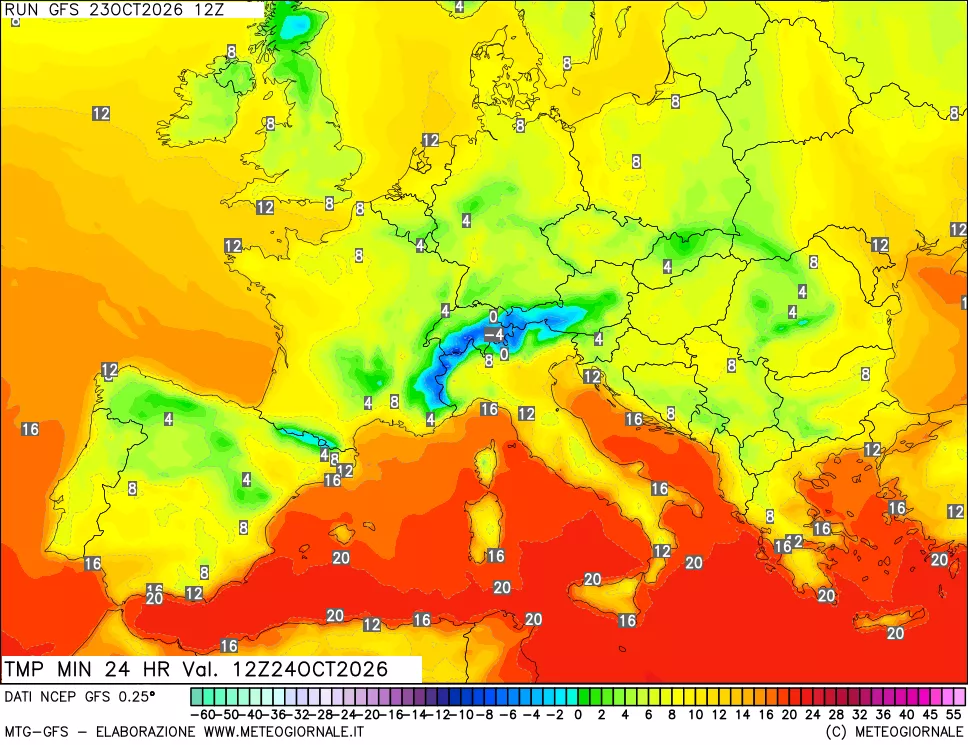 mappa Temperatura minima 24 ore