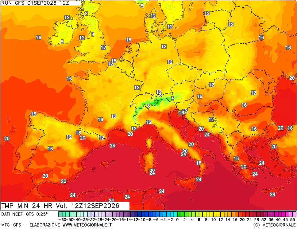 mappa Temperatura minima 24 ore