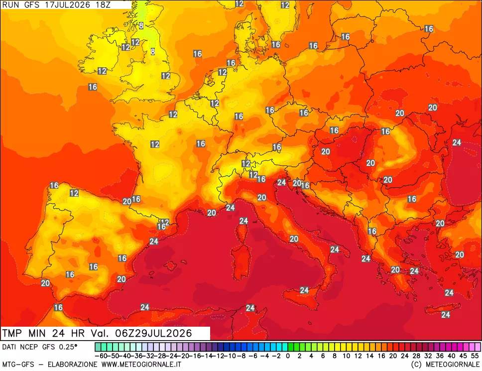 mappa Temperatura minima 24 ore