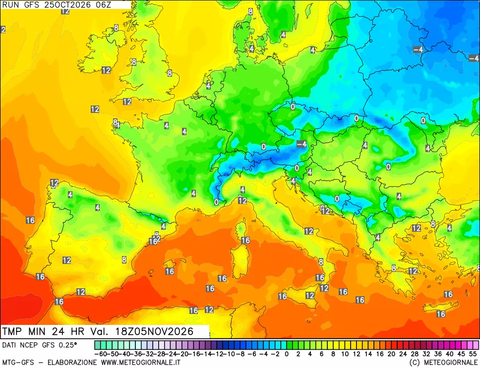 mappa Temperatura minima 24 ore