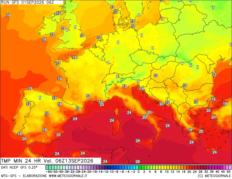 mappa Temperatura minima 24 ore