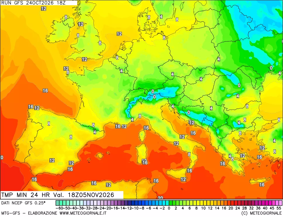 mappa Temperatura minima 24 ore