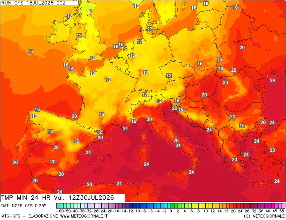 mappa Temperatura minima 24 ore
