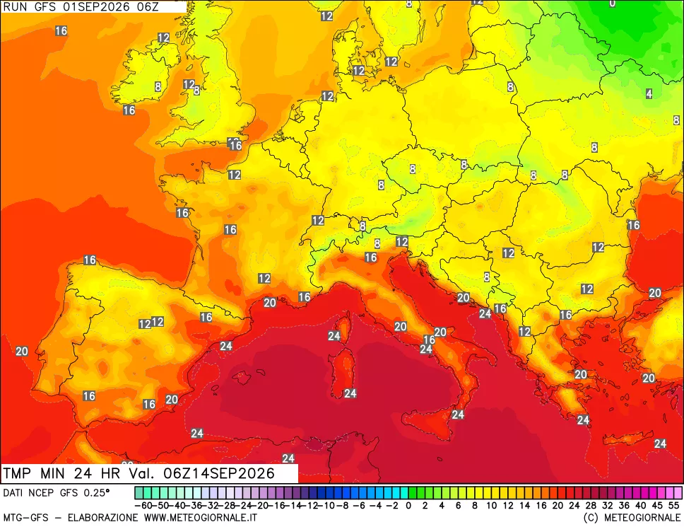 mappa Temperatura minima 24 ore