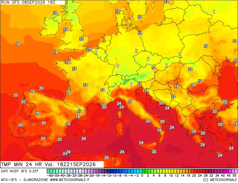 mappa Temperatura minima 24 ore