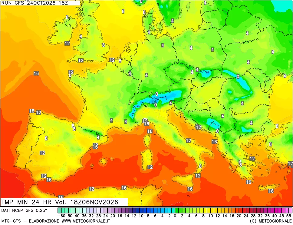 mappa Temperatura minima 24 ore