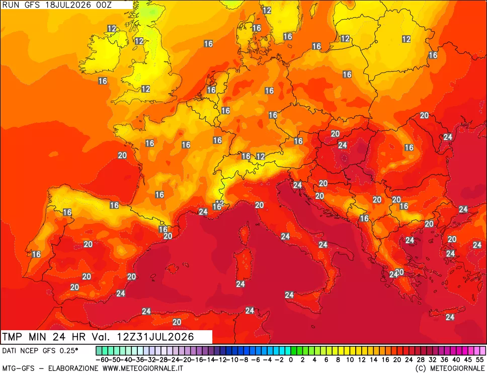 mappa Temperatura minima 24 ore