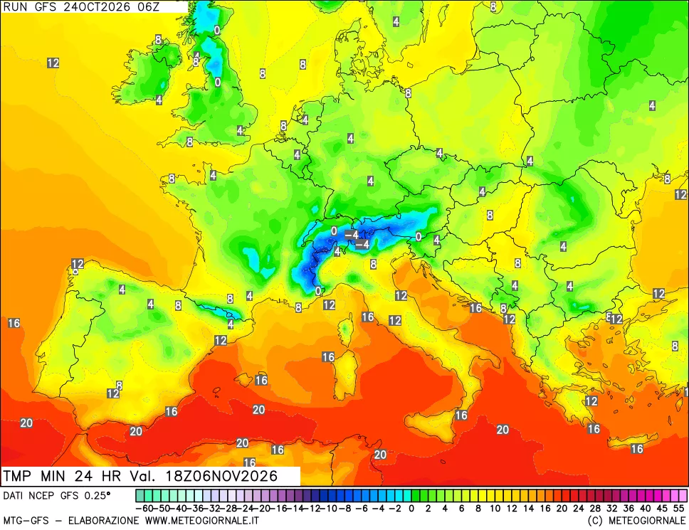 mappa Temperatura minima 24 ore