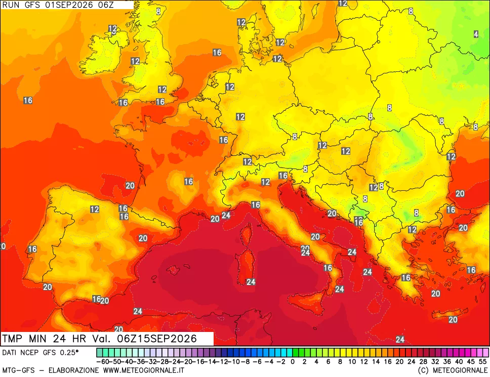 mappa Temperatura minima 24 ore