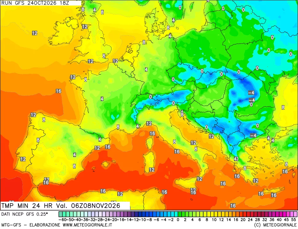 mappa Temperatura minima 24 ore