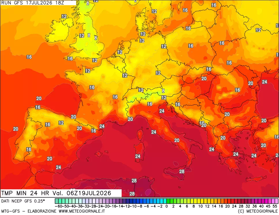 mappa Temperatura minima 24 ore