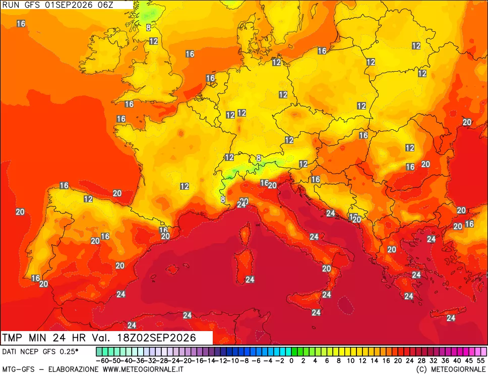mappa Temperatura minima 24 ore