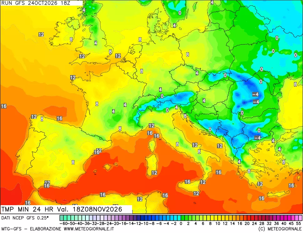 mappa Temperatura minima 24 ore
